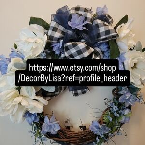 Floral Wreath with Blue and White Flowers